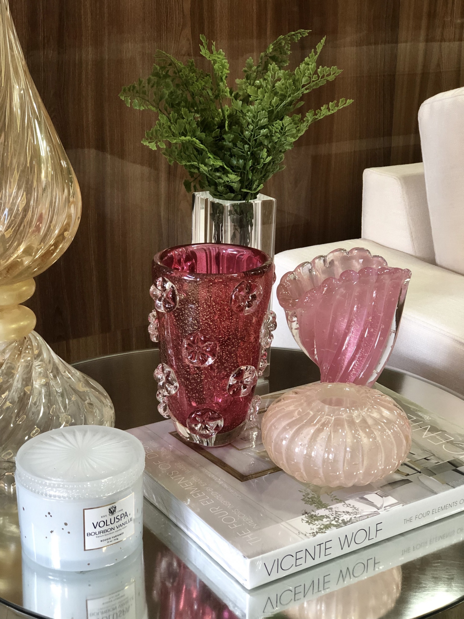 Vaso murano fleur pink com ouro