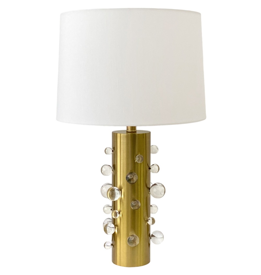 Abajur metal dourado bolas cristal  