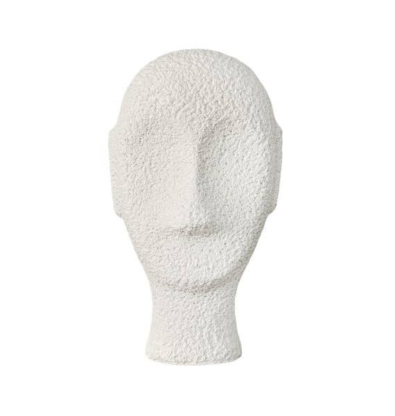 Escultura cerâmica texturizada branco formato rosto 