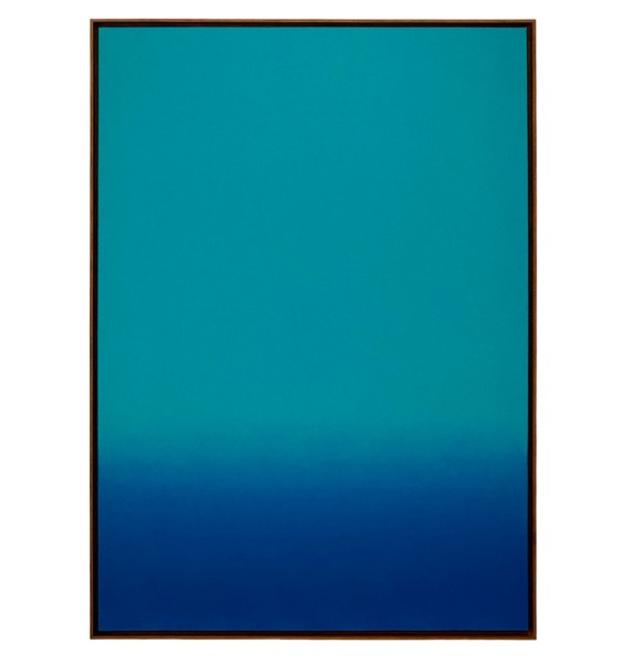 Quadro tela degradê azul turquesa moldura imbuia