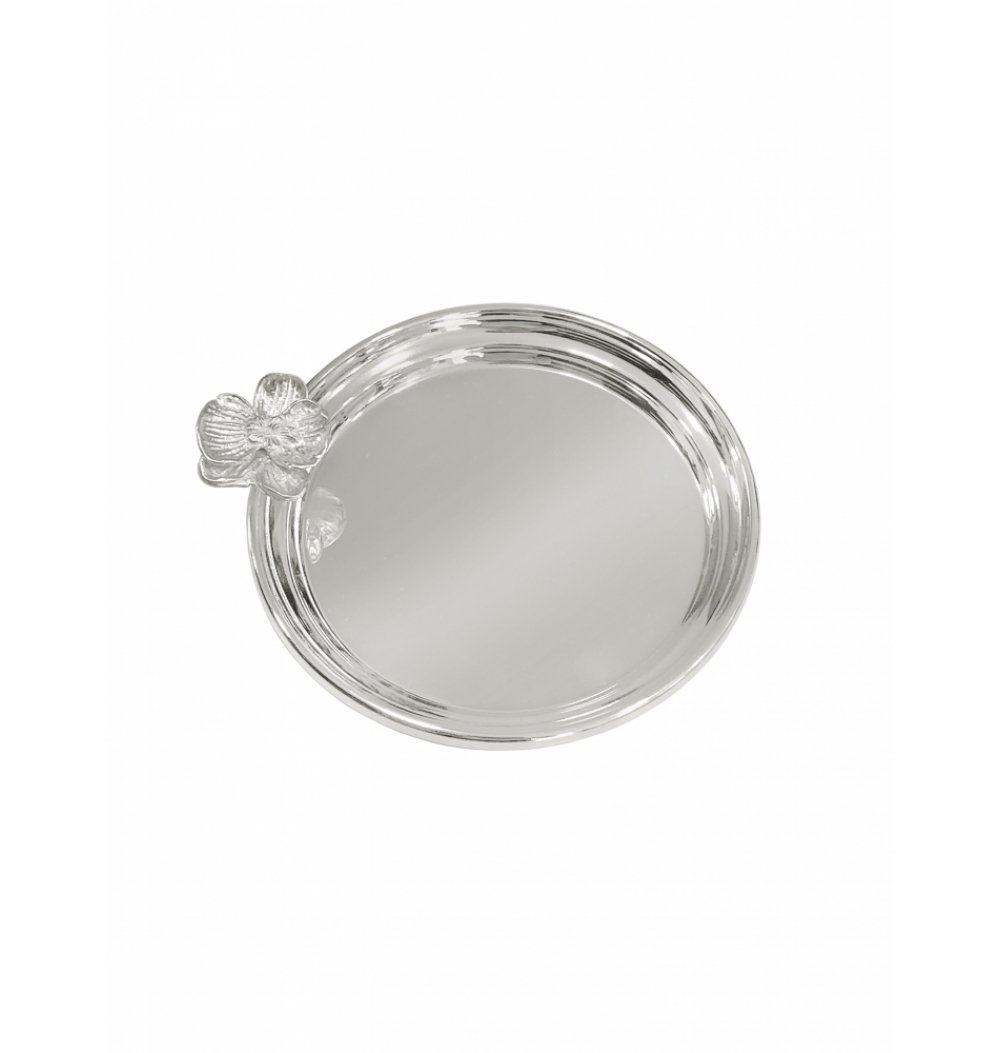 Bandeja prata redonda com flor 