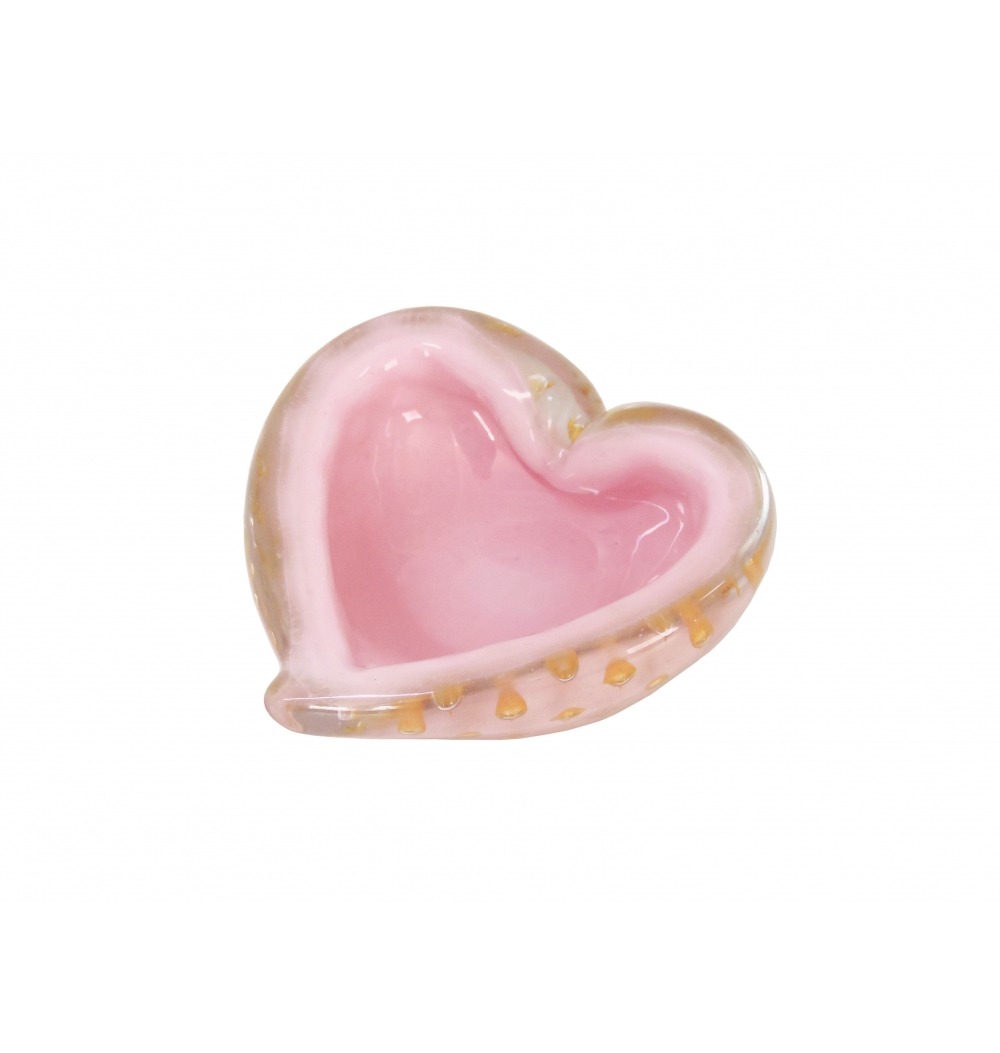 Centro murano coração rosa claro com ouro 