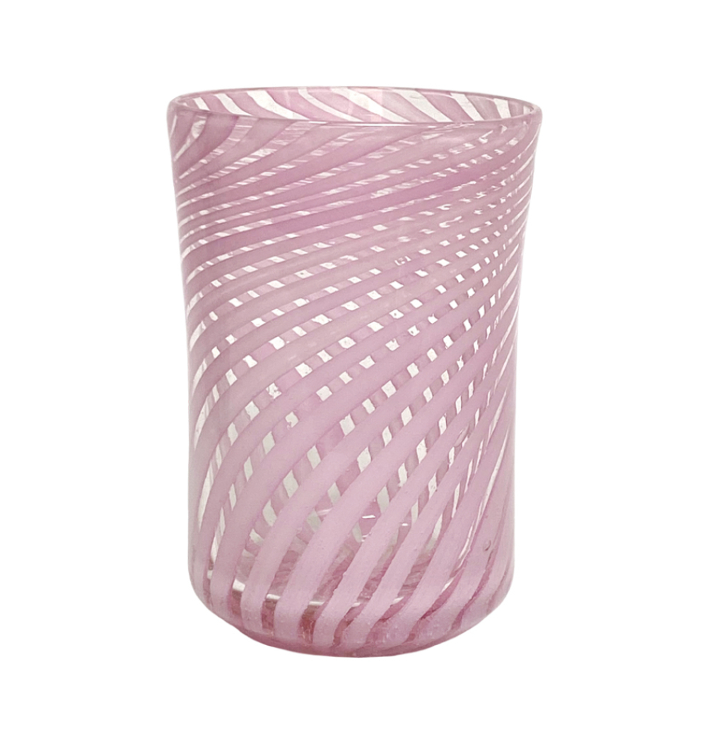 Copo de murano filigrana rosa torcido