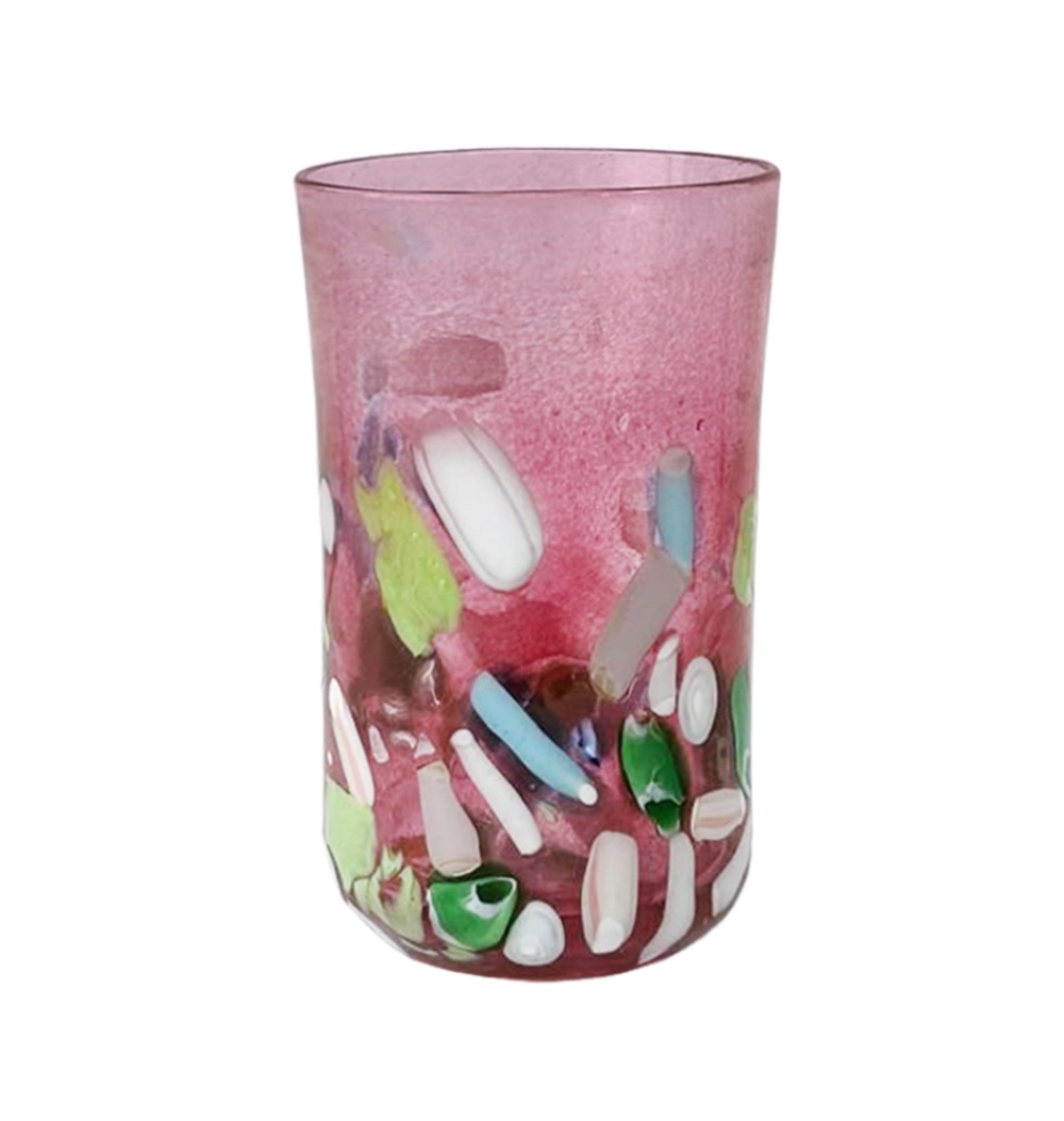 Copo de murano pink confetti colorido 