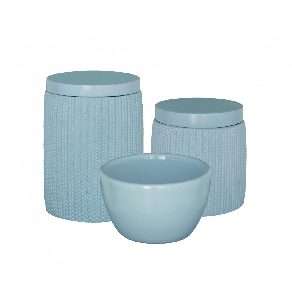 Kit higiene de cerâmica tricot azul 