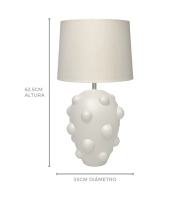 Abajur cerâmica fosca off white relevo bolas