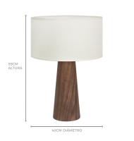 Abajur madeira cônico com cúpula off white