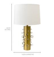 Abajur metal dourado bolas cristal 