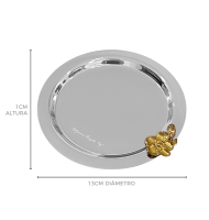 Bandeja inox redonda com flor dourada