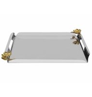 Bandeja inox retangular M com flor dourada Bandeja inox retangular M com flor dourada