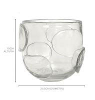 Cachepot vidro transparente relevo círculos 