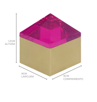 Caixa base metal dourada fosco e acrílico pink pirâmide