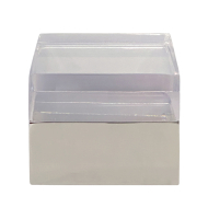Caixa quadrada acrílico incolor base inox  Caixa quadrada acrílico incolor base inox