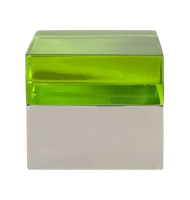 Caixa quadrada acrílico verde limão base inox Caixa quadrada acrílico verde limão base inox