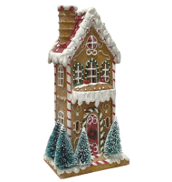 Casa natal alta resina bege gingerbread com led
