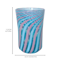 Copo de murano filigrana azul e rosa 