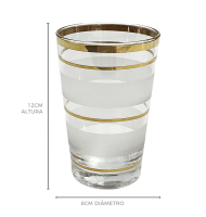 Copo vidro frisos dourados e fosco