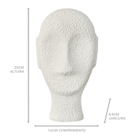 Escultura cerâmica texturizada branco formato rosto 