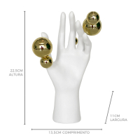Escultura mão resina branco bolas douradas 