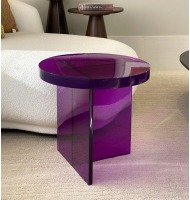 Mesa de apoio acrílico redonda baixa roxa Mesa de apoio acrílico redonda baixa roxa