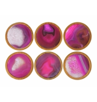 Porta copos pedra natural rosa e borda madeira Porta copos pedra natural rosa e borda madeira