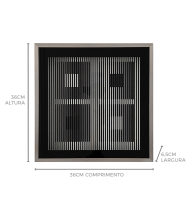 Quadro quadrado cinético preto e branco moldura metal 