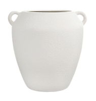 Vaso cerâmica alto texturizado branco alças   Vaso cerâmica alto texturizado branco alças