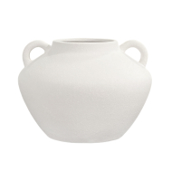 Vaso cerâmica baixo texturizado branco alças  Vaso cerâmica baixo texturizado branco alças