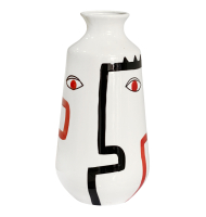 Vaso cerâmica branco faces coloridos  Vaso cerâmica branco faces coloridos