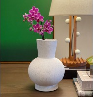 Vaso cerâmica branco fosco textura preta 