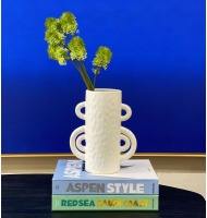 Vaso cerâmica fosca branco alças 