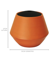 Vaso cerâmica baixo terracota com tampa em metal preto 