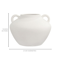 Vaso cerâmica baixo texturizado branco alças 