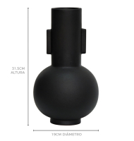 Vaso cerâmica base bojuda e bordas retas preto