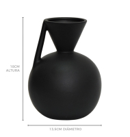Vaso cerâmica bojudo com alça reta preto