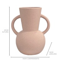 Vaso cerâmica bojudo com alça texturizado bege