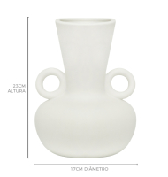 Vaso cerâmica bojudo com pequenas alças branco