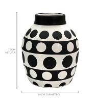 Vaso cerâmica bolas preto e branco M