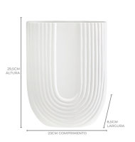 Vaso cerâmica branco alto listras 