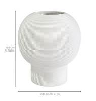 Vaso cerâmica branco bojudo textura linhas  