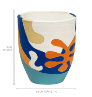 Vaso cerâmica branco pintura colorida