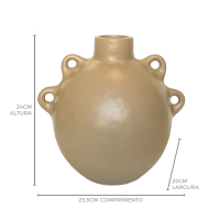 Vaso cerâmica fosca bege argolas laterais
