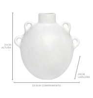 Vaso cerâmica fosca branco argolas laterais