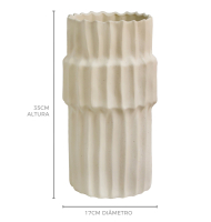 Vaso cerâmica plissado bege alto