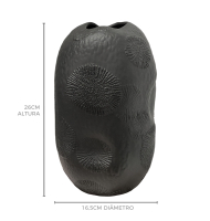Vaso cerâmica textura círculos preto fosco