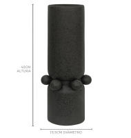 Vaso cerâmica texturizado preto com bolas alto