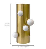 Vaso metal dourado bolas brancas