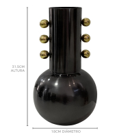 Vaso metal grafite bojudo bolas douradas 