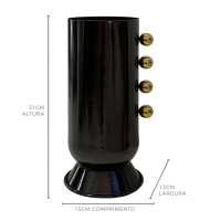 Vaso metal grafite reto bolas douradas laterais  