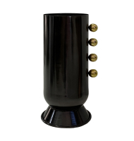 Vaso metal grafite reto bolas douradas laterais   Vaso metal grafite reto bolas douradas laterais